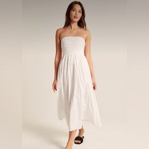 A&F white poplin midi dress removable straps
